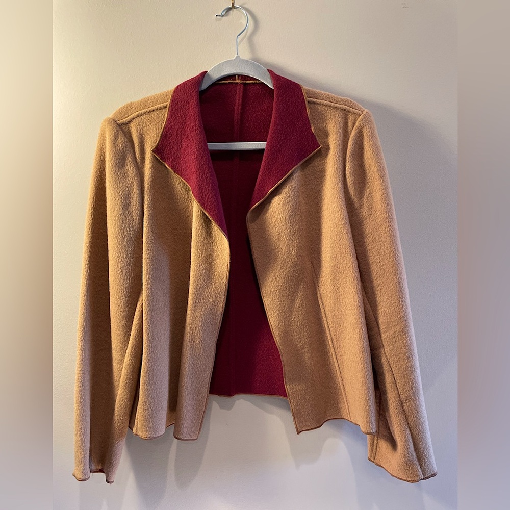 Harvé Benard Jacket/Blazer Camel Maroon Wool Blend Women’s Approx. Size 8